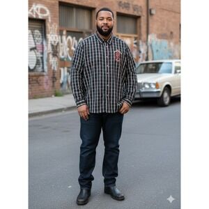 Pelle Pelle 90 Premium Plaid Long Sleeve  Shirt Men's 4XL Embroidered Milano